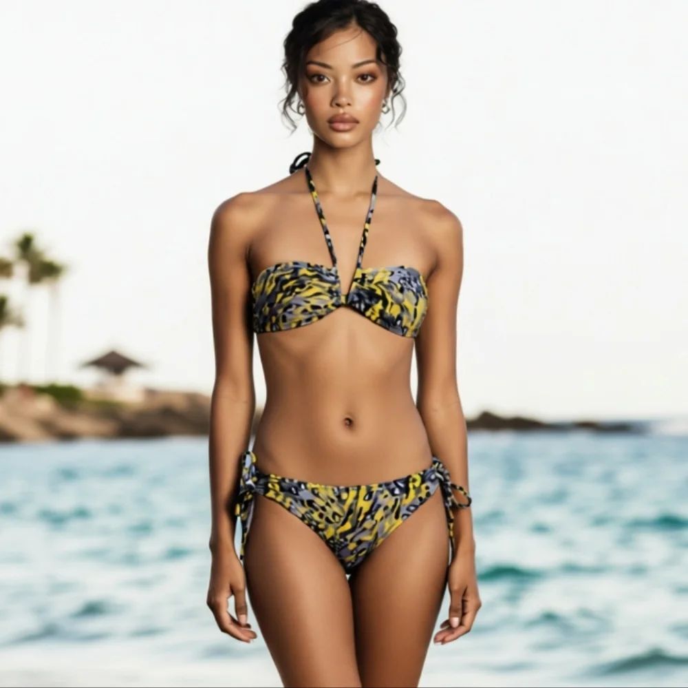 Forever 21 Twentyone Animal Print String Bikini 2pc Swimsuit Large Matching Set